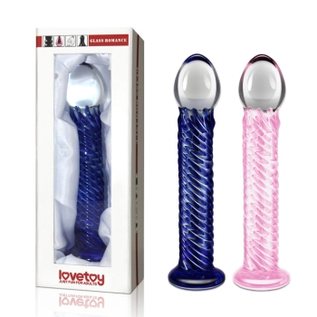 Szklane niebieskie dildo spiralna struktura 21 cm