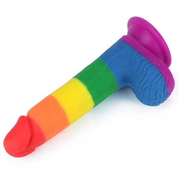 Dildo tęczowe giętkie silikonowe przyssawka 19,5cm