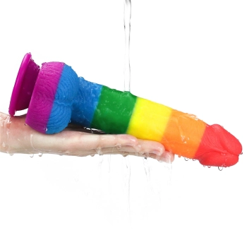 Dildo tęczowe elastyczne z przyssawką 22,5 cm