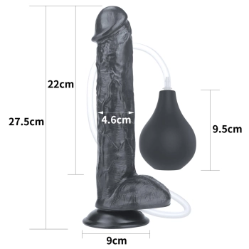 Czarne dildo żylaste przyssawka i wytrysk 28 cm