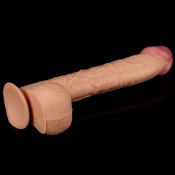 Lekko zakrzywione cieliste dildo z przyssawką 33cm