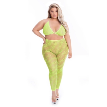 ALL ABOUT LEAF BRA SET GRN, PLUS SIZE