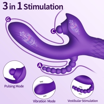 Wibrator Patty silikonowy stymulator łechtaczki z wypustką analną USB