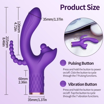 Wibrator Patty silikonowy stymulator łechtaczki z wypustką analną USB