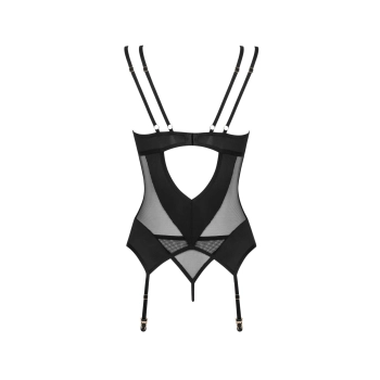 Czarny gorset z stringami i pasami Obsessive Nesari XL/2XL