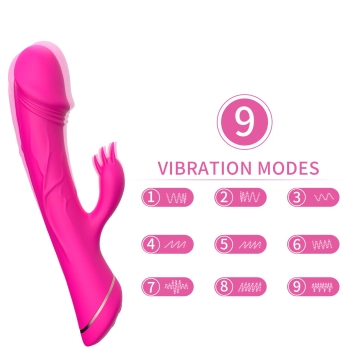 Wibrator króliczek Rubberco silikonowy różowoczerwony 9 wibracji