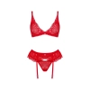 Komplet bielizny Obsessive Chilisa koronkowy czerwony M/L