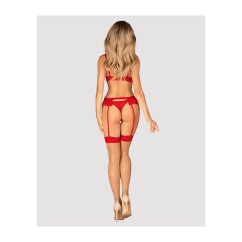 Komplet bielizny Obsessive Chilisa koronkowy czerwony M/L