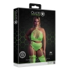 Ouch! Neonowy komplet bielizny crop top i pończochy XL/XXXXL