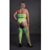 Ouch! Neonowy komplet bielizny crop top i pończochy XL/XXXXL
