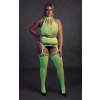 Neonowy komplet Ouch! UV crop top i pończochy XL XXXXL