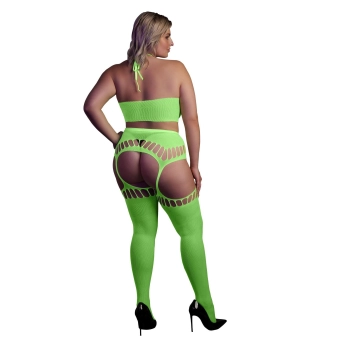 Neonowy komplet Ouch! UV crop top i pończochy XL XXXXL