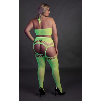 Neonowy komplet Ouch! UV crop top i pończochy XL XXXXL