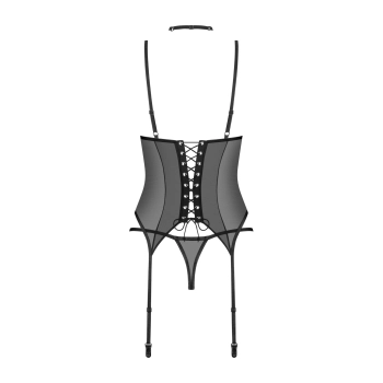Koronkowy gorset Donarella z stringami i chokerem Obsessive czarny XL/2XL