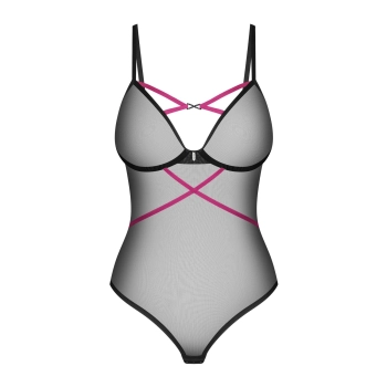 Body Obsessive Novenes czarne transparentne z fioletowymi paskami XS/S