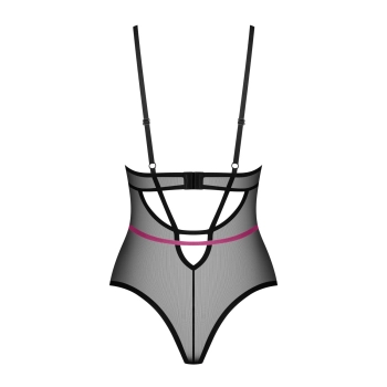 Body Obsessive Novenes czarne transparentne z fioletowymi paskami XS/S