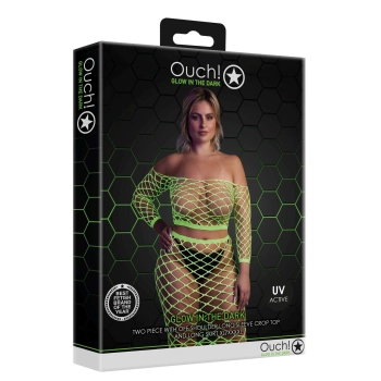 Neonowy komplet bielizny Ouch top z rękawem i spódnica XL XXXXL