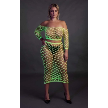 Neonowy komplet bielizny Ouch top z rękawem i spódnica XL XXXXL