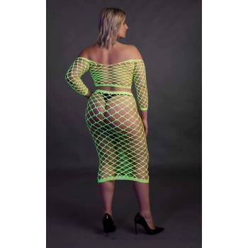 Neonowy komplet bielizny Ouch top z rękawem i spódnica XL XXXXL