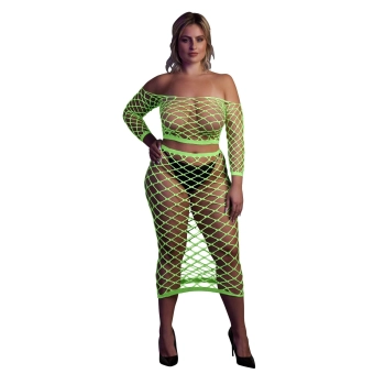 Neonowy komplet bielizny Ouch top z rękawem i spódnica XL XXXXL