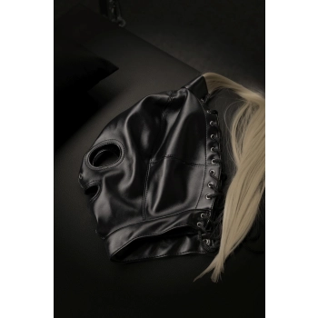 Maska BDSM z blond kucykiem Ouch! czarna 55 cm