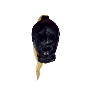 Maska BDSM z blond kucykiem Ouch! czarna 55 cm