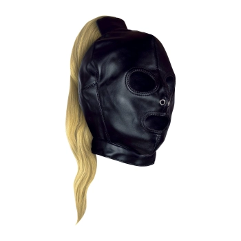 Maska BDSM z blond kucykiem Ouch! czarna 55 cm