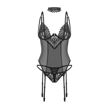 Czarny gorset Donarella z stringami i chokerem Obsessive M/L
