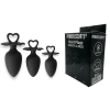 Zestaw korków analnych Power Escorts Heart silikonowy S M L czarny