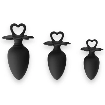Zestaw korków analnych Power Escorts Heart silikonowy S M L czarny