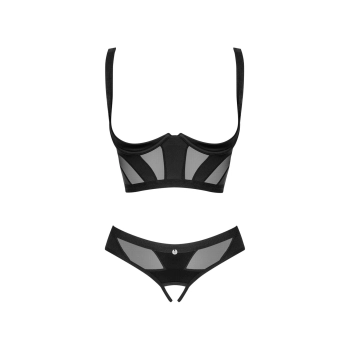 Komplet bielizny erotycznej Obsessive Chic Amoria otwarty czarny XS/S