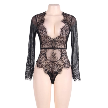 Body z długim rękawem Paris Hollywood R80400 czarne
