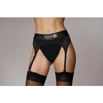 Vibrating Strap-on Thong with Adjustable Garters - XS/S