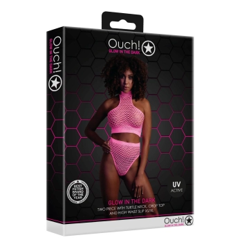 Komplet bielizny Ouch! neonowy UV z golfem XS XL