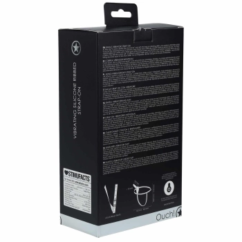 Wibrujący strapon silikonowy Ouch żebrowany regulowany czarny 15,5 cm