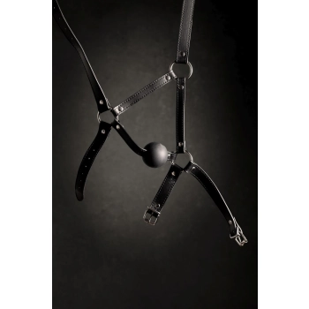 Head Harness with Solid Ball Gag - Black