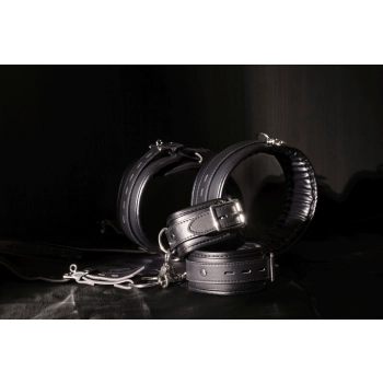 Body Harness with Thigh and Hand Cuffs - Black