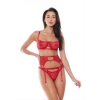 AMOURA SET RED (bra,belt,string/biustonosz, pas, stringi) XS