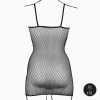 Short dress with fishnet structure and spaghetti straps