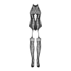 Bodystocking Obsessive F240 czarny z motywem roślinnym S/M/L