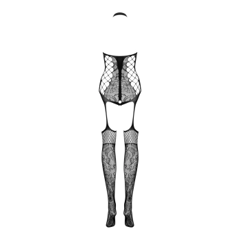 Bodystocking Obsessive F240 czarny z motywem roślinnym S/M/L