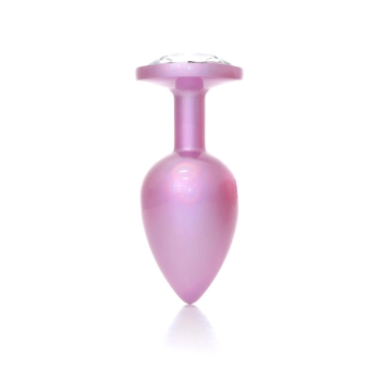 Stalowy korek analny z diamentem różowy HeavyFun 9 cm