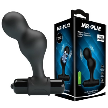 Wibrujący silikonowy korek analny Mr. Play 10 funkcji czarny