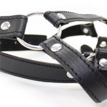 Uprząż na głowę z pierścieniowym kneblem Toyz4lovers skóra stal