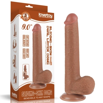 Dildo realistyczne z przesuwającą się skórą Lovetoy brązowe 23 cm