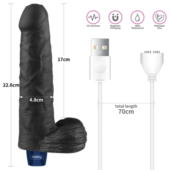 Realistyczne dildo wibrujące Lovetoy Real Softee czarne USB 23 cm