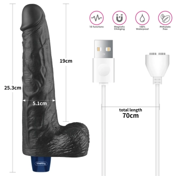 Dildo realistyczne wibrujące Lovetoy Real Softee czarne USB 25cm