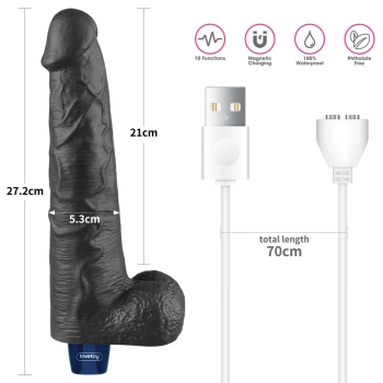 Dildo wibrujące realistyczne Lovetoy TPE czarne 27cm ładowane