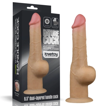 Dildo realistyczne dwuwarstwowe silikonowe z uchwytem Lovetoy 25cm