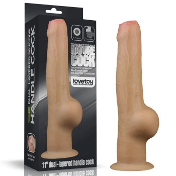 Dildo realistyczne dwuwarstwowe silikonowe Lovetoy z uchwytem 28 cm